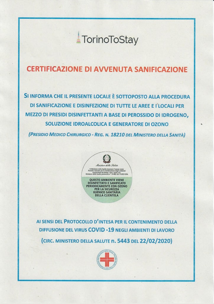 Certificazione Di Avvenuta Sanificazione Torinotostay